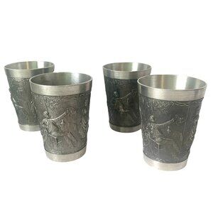 4 German Pewter Cups Glasses Cordial Liqueur Frieling Zin Raised Relief Vintage